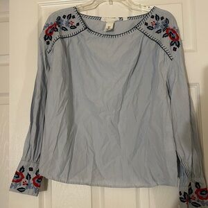 H&M Light Blue Blouse with Red Embroidery